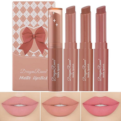 3 Colors Red Tube Lipstick, Cigarette Lipstick Set, Labiales Mate Velvet Lipstick Moisturizer & Smooth, Long Lasting 24 Hours Waterproof (Set A)