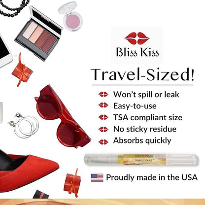 Bliss Kiss | 4 Vanilla Fragrance Nail Oil Cuticle Pens w/Vitamin E & Jojoba⏤Nail Strengthener Nail Growth Serum for Brittle Peeling Breaking Thin Nails