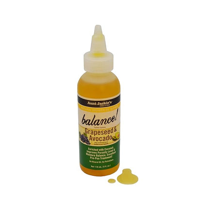 Aunt Jackie's Natural Growth Oil Blends Balance - Grapeseed and Avocado, Pre-Shampoo Treatment, Improves Porosity and Moisture Balance, 4 oz