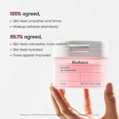 Biodance Collagen Gel Toner Pads, Pore Minimizer for Face, Improving Elasticity, Gentle Exfoliating Korean Toner Pads for Sensitive Skin, 4.93 fl.oz.(140g)*60Pads
