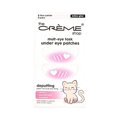 The Crème Shop Mult-Eye Task Under Eye Patches | Under Eye Patches for Puffy Eyes | Korean Skin Care | Vitamin C, Hyaluronic Acid, Strawberry - Anime Glow (3 Pack)