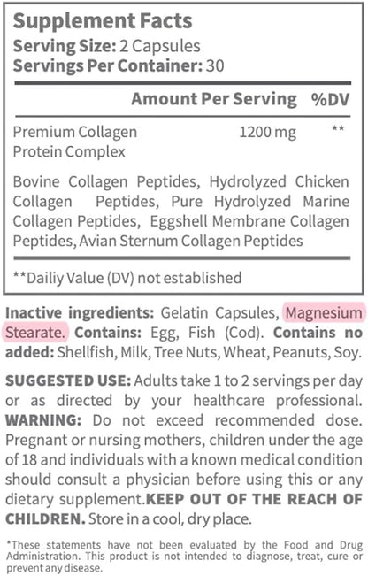 Collagen Complex - 100% Animal-Based Collagen for Hair, Skin, and Nails - Natural Support for Fascia, Bone Structure, and Joint Health | 60 Count