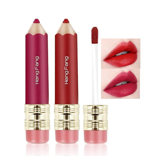 2 Color Pencil Shaped Lip Gloss,Matte Hydrating Liquid Gloss,Matte