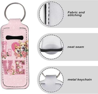 Horeset Valentine Puppy Couple Chapstick Holder Keychain Slim Gloss