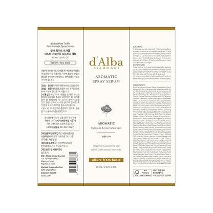d'alba Piedmont Italian White Truffle First Aromatic Spray Serum, Fragrant VEGAN Glowy Antioxidant Face Mist, Deep Hydration Skin Firmness, Korean Skin Care (2.02 fl.oz)
