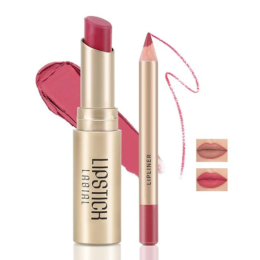 Boobeen 2 Pcs Lip Liner and Lipstick Set, Ultra-Long-Lasting
