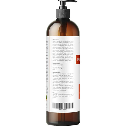 Peach Kernel Oil by Velona - 8 Fl Oz | 100% Pure and Natural Carrier Oil | Refined, Cold Pressed | Cooking, Skin, Hair, Body & Face Moisturizing | Use Today - Enjoy Results