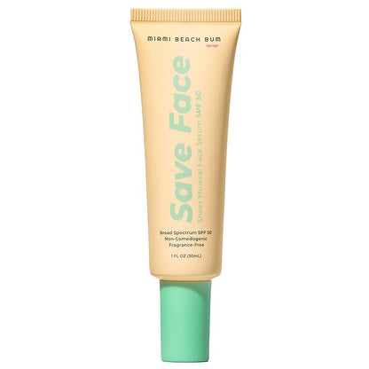 SPF 50 with Algae, Aloe & Antioxidants, Broad Spectrum Sunscreen Non-Aerosol, Hawaii Reef Compliant - Octinoxate, Oxybenzone & Petroleum Free (Save Face Single, 1PK)