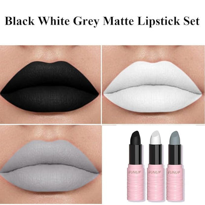 Halloween Black White Grey Matte Lipstick Set, Clown Grey