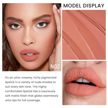 evpct 1Pcs Nude Pink Lipstick, Silky Velvet Matte Lipstick Pack Sets for Women, Long Lasting Smudge Proof Lipstick Lip Stain Makeup Kit matte lipstick 24 hours original N02