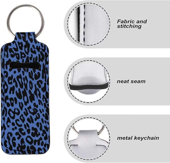 Horeset Blue Leopard Print Chapstick Holder Keychain Lipstick Vintage