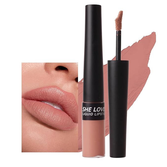 Matte Nude Liquid Lipstick, Tinted Highly Pigmented Lip Stain with Beeswax, Super Stay Velvet Lip Gloss, Smooth Matte Long Lasting Waterproof Smudgeproof Non-Stick Cup Lipcolor Makeup Gift, 02
