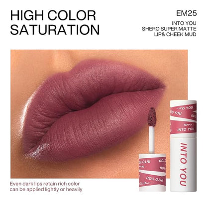 INTO YOU Matte Lipstick, Super Stay Lipstick for Women, Waterproof, Long Lasting Lipstick, High Impact Lipcolor with Lightweight Lip Mud Texture, Dual-use for Lips and Cheek, Purple Lipstick (EM25)