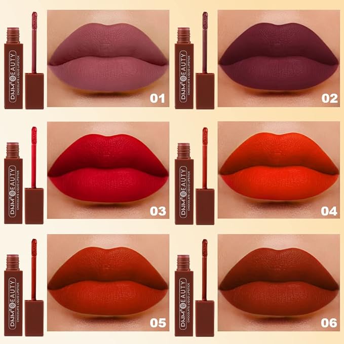 6Pcs Chocolate Matte Liquid Lipstick Lipgloss Lip Gloss Lipgloss