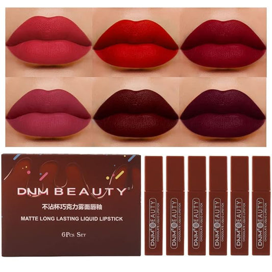 6 Pcs Chocolate Matte Liquid Lipstick Lipgloss Lip Lipgloss