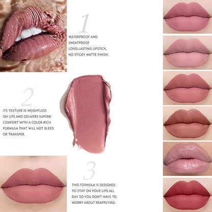 12 Colors Matte Nude Lipstick Set Velvety Long Long