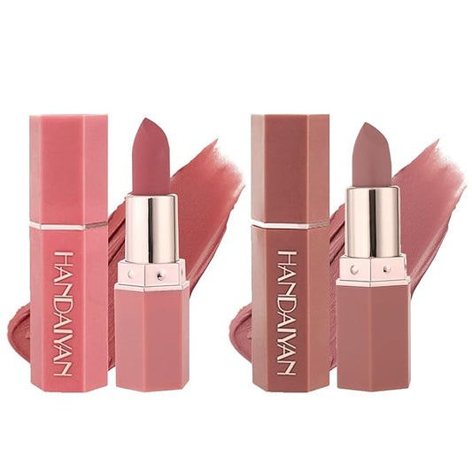 CAHIUYOA 2PCS Matte Nude Lipstick Lip Stain Velvet Long