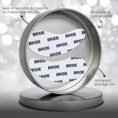 Bride Essential Eye Mask to Treat Dark Circles, Wrinkles and Puffy Eyes, 1 Pair White Reusable Silicone Under Eye Patches with Chic Case for Bridal Shower, Bachelorette and Wedding Gift
