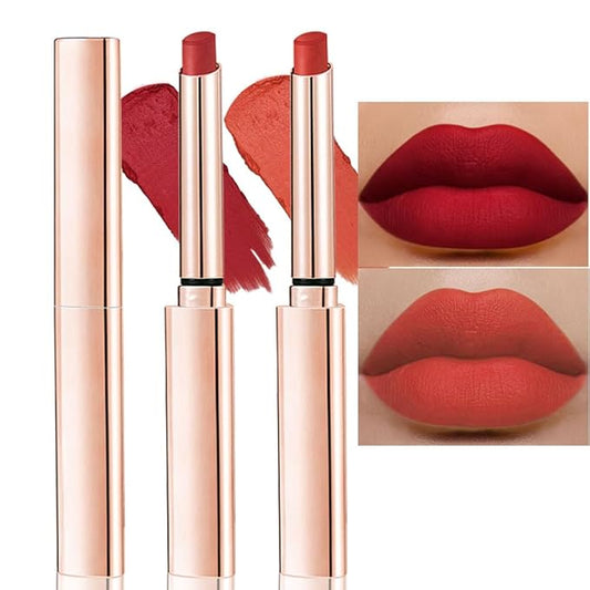 2Pcs Wine Red Orange Nude Lipstick Matte Sets,Velvet Orange