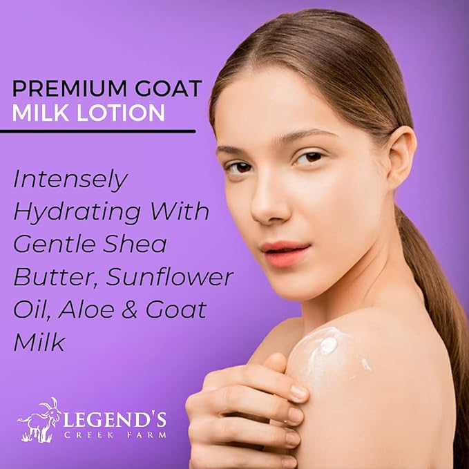 Legend's Creek Farm Goat Milk Lotion - Moisturizing Goat Milk Body Lotion for Body, Hand & Face - 9 oz Body Moisturizer with Shea Butter, Sunflower Oil, Aloe, Handmade in USA (Sweetwater L.)