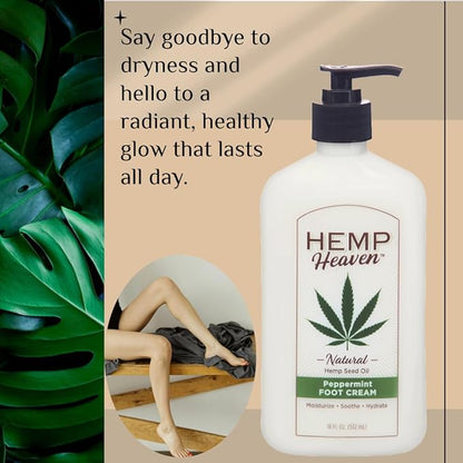 Hemp Heaven Peppermint Foot Cream Infused with Hemp Seed Oil - Hydrating Care for Dry Cracked Feet - 12oz