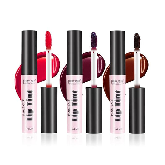 3 Colors Peel Off Matte Lip Tint, Peel Off Lip Stain, Matte Lasting Tattoo Lip Gloss, Non-Stick Cup Liquid Lipstick Tinted Lip Stain,Waterproof Formula (Color 4&5&6#)
