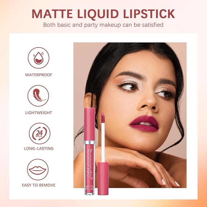 MYUANGO Matte Liquid Lipstick, Ultra-Intense Pigmented Creamy Formula, Long Lasting, Lightweight, Transfer & Water Resistant Lipstick (02)