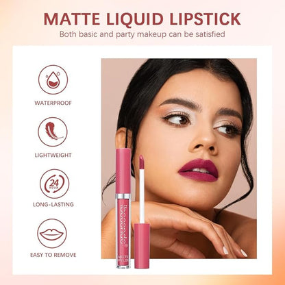 MYUANGO Matte Liquid Lipstick, Ultra-Intense Pigmented Creamy Formula, Long Lasting, Lightweight, Transfer & Water Resistant Lipstick (02)