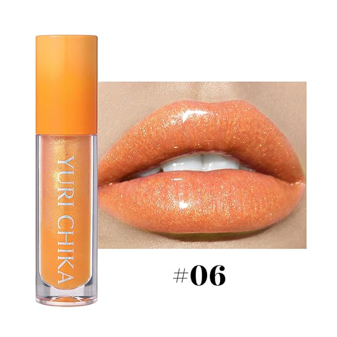 Shimmer Glitter Lip Gloss Oil,6 Color Hydrating Sparkly Lipstick,Non-Sticky Fresh Texture Lip Oil,Long Lasting Moisturizing Lip Makeup (#06)