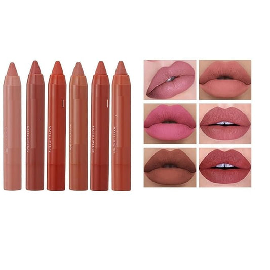 MAEPEOR Matte Lip Crayon Set 6PCS Smooth Velvety Lip Liner Pencils Set Waterproof Long Wear Lipstick Crayon Pen Kit (Set 01)