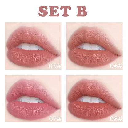 4 Colors Tube Cigarette Lipstick Set, Mate Velvet Lipstick Moisturizer & Smooth, Red Lip Stain Long Lasting 24 Hours Waterproof Lip Tinet (Set B)