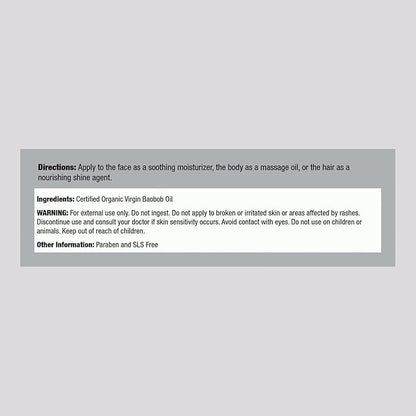 Piping Rock Baobab Oil Organic | 2 fl oz | For Hair, Skin, and Face | Cold Pressed Virgin