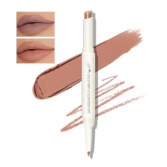 Boobeen Double-ended Lipstick Lip Liner Makeup Velvet Lipgloss Lipstick, Creamy Lip Pencil for Women Matte Long-lasting Matte Satin Finish, Nourishing and Non-fading