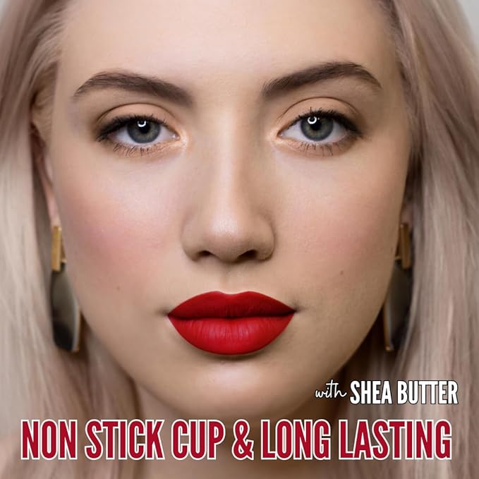 Mynena Bright Red Long-Lasting Matte Liquid Lipstick | Intense Color, Smudge-Proof & Waterproof | Comfortable, Hydrating Shea Butter | Vegan & Cruelty-Free | Lola