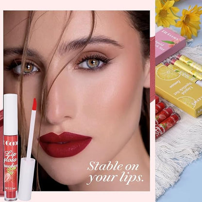 AKARY 3Pcs Fruit Matte Lipstick Set, Liquid Velvety Long