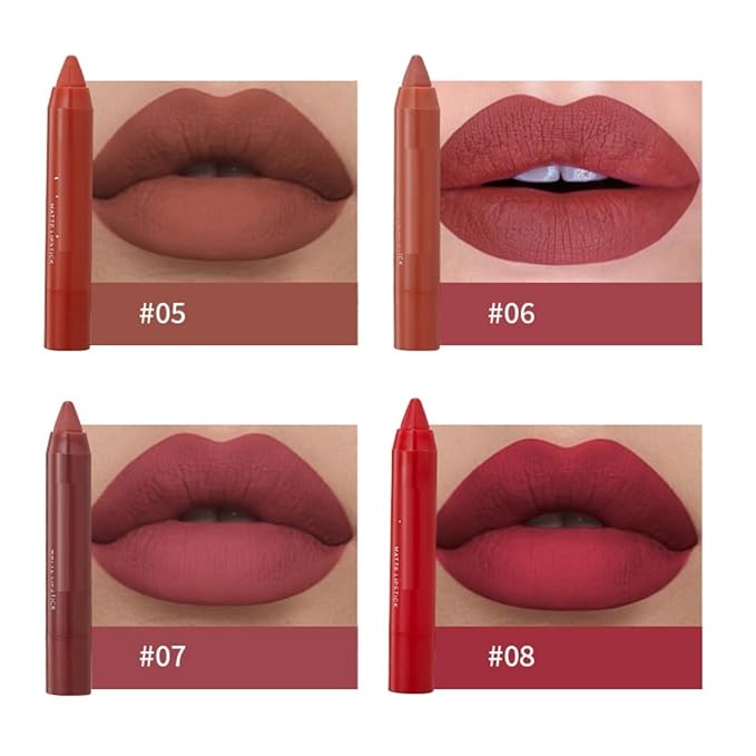 MAEPEOR Matte Lip Crayon Set 6PCS Smooth Velvety Lip Liner Pencils Set Waterproof Long Wear Lipstick Crayon Pen Kit (Set 02)