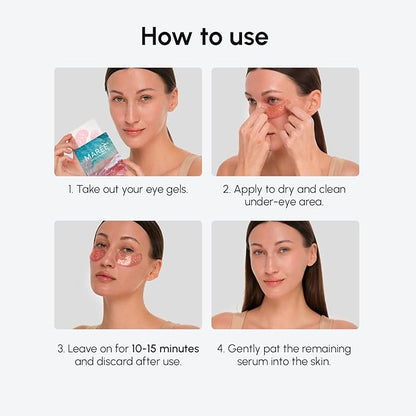 MAREE Pink Eye Gels - Marine Collagen Under Eye Patches for Puffy Eyes and Dark Circles - Undereye Mask Patches for Women - Hydrating Gel Eye Masks with Rose Water - Parches Para Ojeras Gel Pads