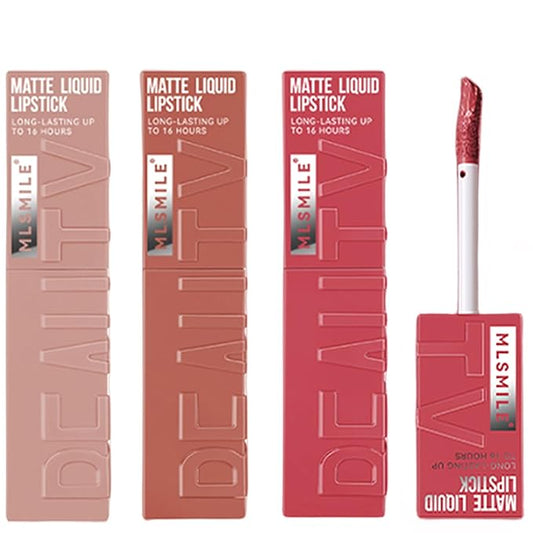 3 Colors Matte Liquid Lipstick Set, Velvet Smooth Nude Lip Gloss, Waterproof Moisturizing Long Lasting Highly Pigmented Matte Lip Stain with Gift Box (A)