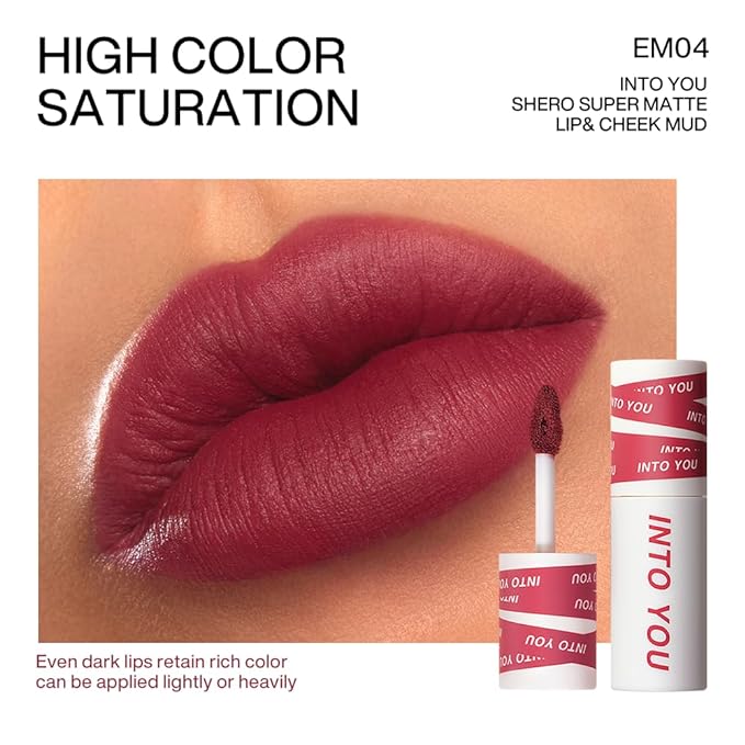 INTO YOU Matte Lipstick for Women, Matte Red Lipstick Long Lasting, Multi-Purpose for Lips and Cheek, Non-Stick Cup Not Fade Lip Stain Makeup Cosmetics Official Directly (EM04)