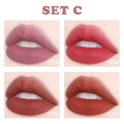 4 Colors Tube Cigarette Lipstick Set, Mate Velvet Lipstick Moisturizer & Smooth, Red Lip Stain Long Lasting 24 Hours Waterproof Lip Tinet (Set C)