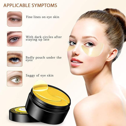 Golden Under Eye Patches (30 Pairs Eye Gels) - Golden Eye Mask with Amino Acid & Collagen - Rejuvenating Treatment for Dark Circles, Puffy Eyes, Refreshing, Revitalizing, Travel, Wrinkles