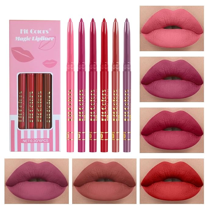 6Pcs Matte Lip Liner/Lipstick Set,Nude Matte Lip Liner Longwear