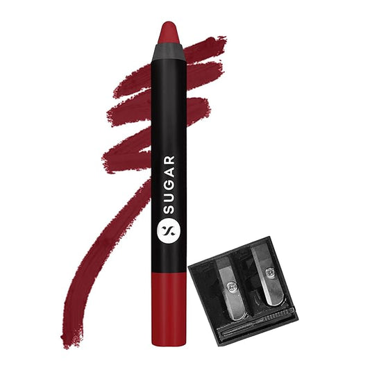SUGAR Cosmetics Matte As Hell Crayon Lipstick10 Cherry Darling (Cherry Red) Highly pigmented, Creamy Texture, Long lasting Matte Finish