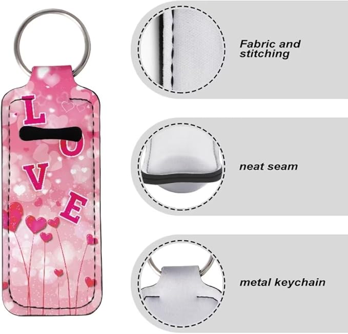 Horeset Valentine Love Chapstick Holder Keychain,Slim Neoprene Lip Gloss