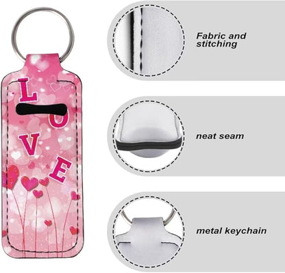 Horeset Valentine Love Chapstick Holder Keychain,Slim Neoprene Lip Gloss