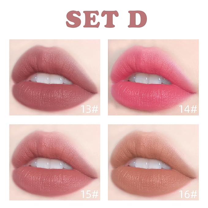 4 Colors Tube Cigarette Lipstick Set, Mate Velvet Lipstick Moisturizer & Smooth, Red Lip Stain Long Lasting 24 Hours Waterproof Lip Tinet (Set D)