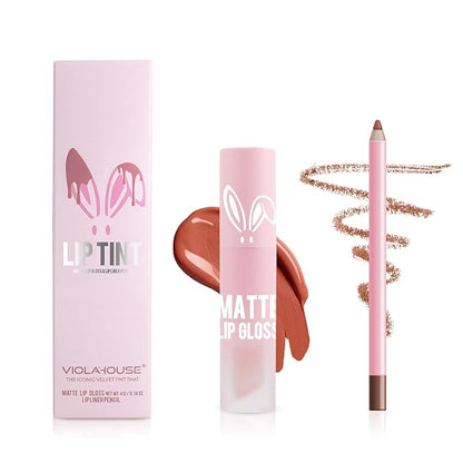 VIOLA HOUSE Lipstick Lip Liner Set, Matt Lipstick Non-Fading,