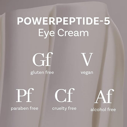 PowerPeptide-5 Eye Cream, Anti Aging Skin Care with Hyaluronic Acid, Peptides for Under Eye Circles, Wrinkles, Dewy, Soft, Plump Skin, Vegan, Paraben, Cruelty & Alcohol Free, 1.69 fl oz