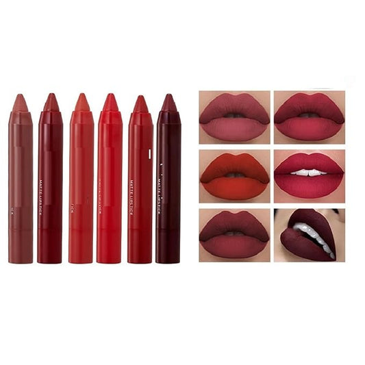 MAEPEOR Matte Lip Crayon Set 6PCS Smooth Velvety Lip Liner Pencils Set Waterproof Long Wear Lipstick Crayon Pen Kit (Set 02)