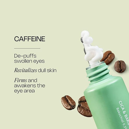 Meebak Eye Cream with Bakuchiol, Caffeine & Cica | Korean Anti-Aging Eye Treatment for Puffy Eye Bags, Dark Circles, Fine Lines & Wrinkles | Energize & Invigorate Eyes